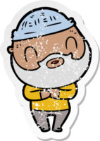 distressed sticker of a cartoon bearded man png