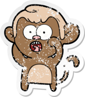 distressed sticker of a cartoon shocked monkey png