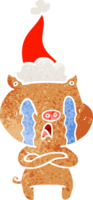 crying pig retro cartoon of a wearing santa hat png