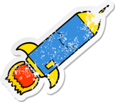 distressed sticker of a cartoon rocket png