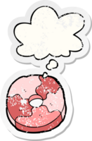 cartoon biscuit and thought bubble as a distressed worn sticker png