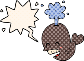 cartoon spuitende walvis en tekstballon in stripboekstijl png