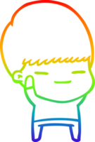 rainbow gradient line drawing cartoon smug boy png