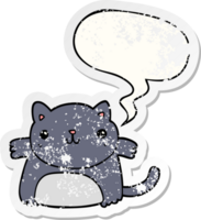 adesivo angustiado de gato de desenho animado e bolha de fala png