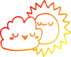 caldo gradiente di disegno del fumetto sole e nuvole png