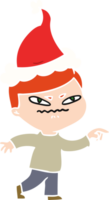 flat color illustration of a angry man pointing wearing santa hat png