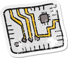 retro bedrövad klistermärke av en tecknad serie dator kretskort png