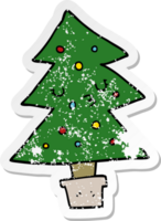 autocollant en détresse d'un arbre de noël de dessin animé png