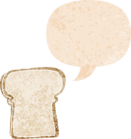 cartoon slice of bread and speech bubble in retro textured style png