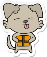 sticker of a cartoon dog with christmas present png