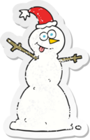 adesivo retrô angustiado de um boneco de neve de desenho animado png