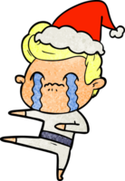 dessin animé texturé d'un homme qui pleure portant un bonnet de noel png