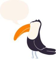 dessin animé toucan et bulle de dialogue dans un style rétro png