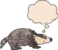 cartoon badger and thought bubble in grunge texture pattern style png