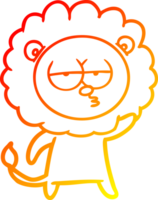 desenho de linha de gradiente quente desenho animado leão entediado acenando png