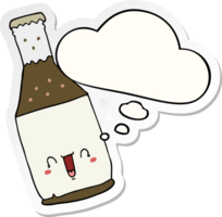 cartoon beer bottle and thought bubble as a printed sticker png