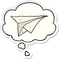 cartoon paper airplane and thought bubble as a printed sticker png