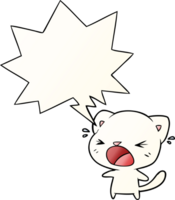 cute cartoon cat crying and speech bubble in smooth gradient style png