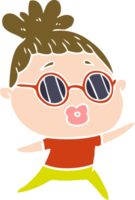 flat color style cartoon dancing woman wearing sunglasses png