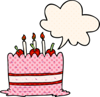 cartoon verjaardagstaart en tekstballon in stripboekstijl png