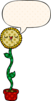 cartoon sunflower and speech bubble in comic book style png