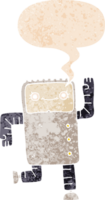 cartoon robot and speech bubble in retro textured style png