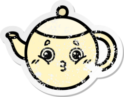 distressed sticker of a cute cartoon tea pot png