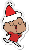 happy sticker cartoon of a bald man wearing santa hat png