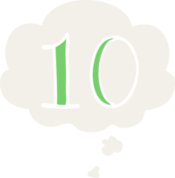 dessin animé numéro 10 et bulle de pensée dans un style rétro png