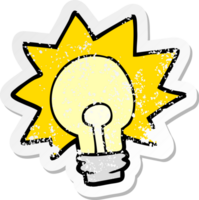 distressed sticker of a cartoon shining light bulb png