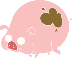 cochon boueux de dessin animé de style couleur plat png