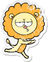 verontruste sticker van een cartoon rennende leeuw png