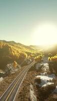 An aerial view of a road surrounded by trees video