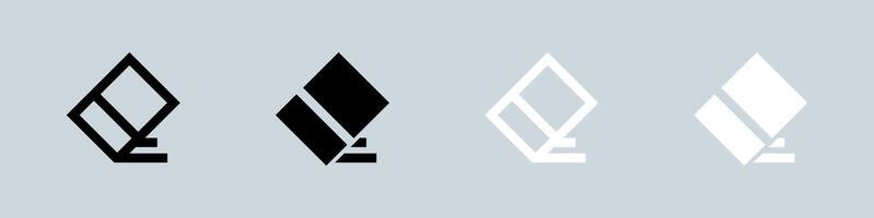 borrador icono conjunto en negro y blanco. limpiar fuera señales ilustración. vector