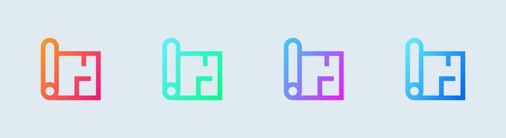 Blueprint line icon in gradient colors. Draft signs illustration. vector
