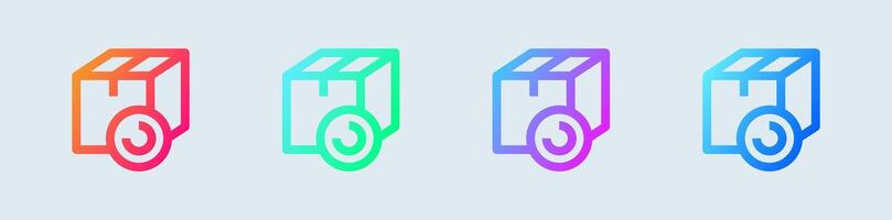 paquete línea icono en degradado colores. Envío caja señales ilustración. vector