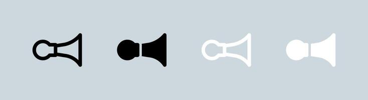cuerno icono conjunto en negro y blanco. trompeta señales ilustración. vector
