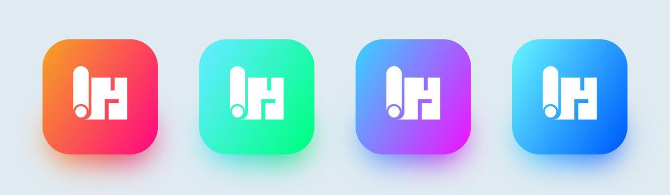 Blueprint solid icon in square gradient colors. Draft signs illustration.