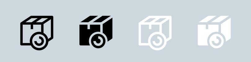 Package icon set in black and white. Shipping box signs illustration. vector