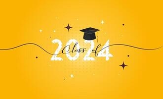 clase de 2024 letras guión y Brillantina de estrellas. Felicidades graduados 2024 bandera modelo pegatina tarjeta con académico sombrero vector