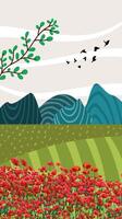 Nature and landscape. Poppy field, contemporary artistic poster. vector