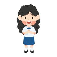 Cute girl student greeting sawasdee vector