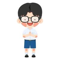 Kid thai student with glasses greeting sawasdee vector