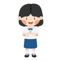 Kid girl student greeting sawasdee vector