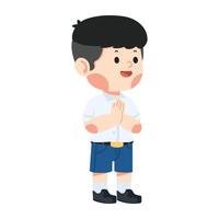 Thai student boy with greeting sawasdee vector