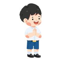 student boy with greeting sawasdee vector