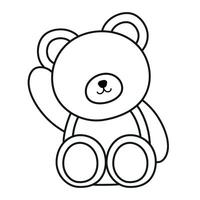 Black Outline Little Bear Wild Animal in Cute Cartoon Illustration vector