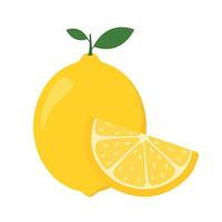 Lemon with leaf and slice illustration vector