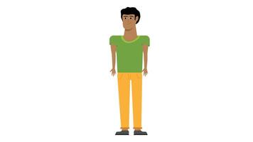 flat character of man character with green top and yellow pants on standing pose vector