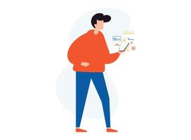 Flat cartoon man using smartphone. illustration. vector